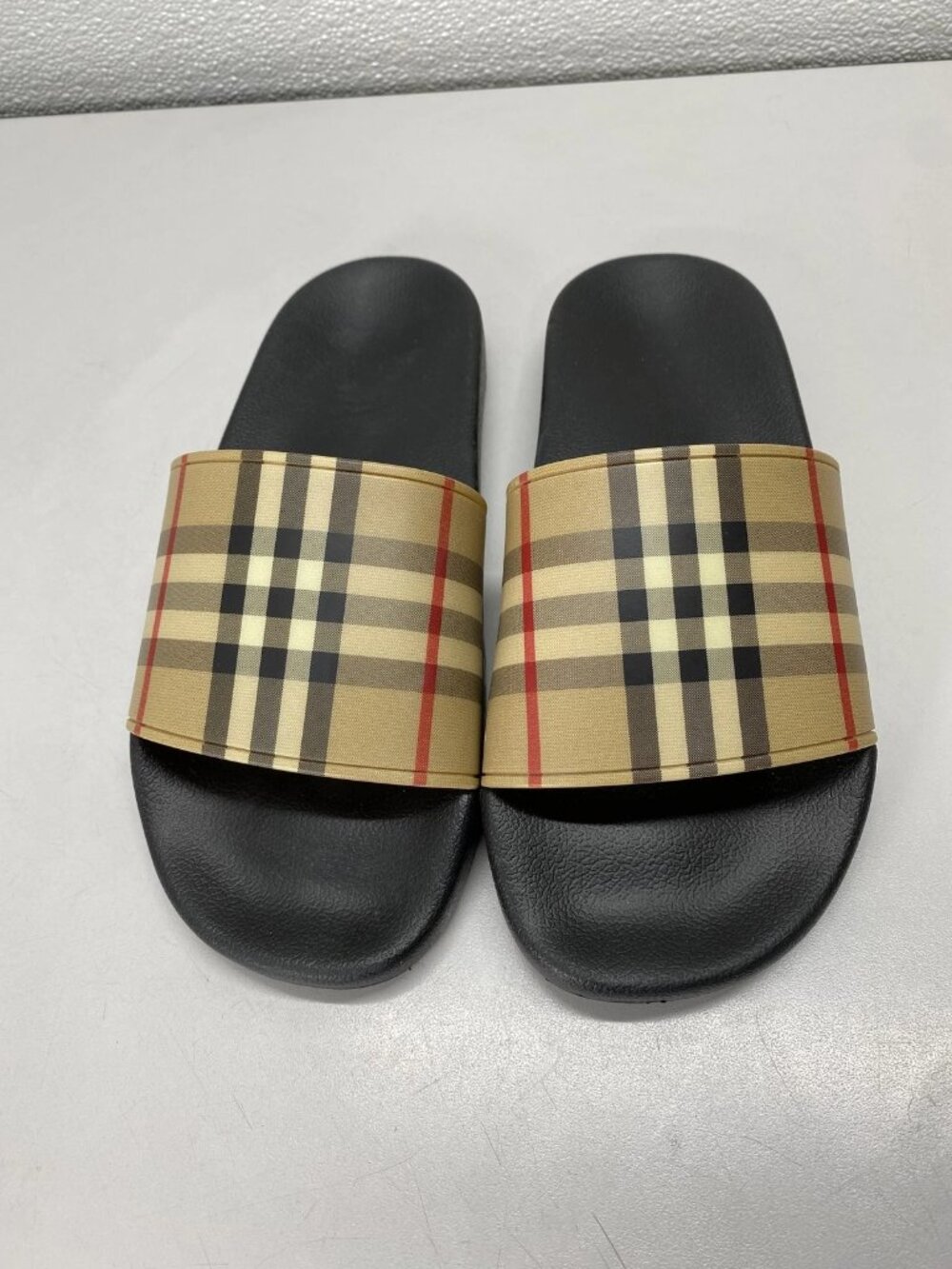 Burberry Mens Furley Check Slide Sandals Size 8/EU 41 Arcive Beige